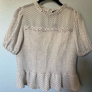 Express Black Polka Dot Smocked Peplum Top